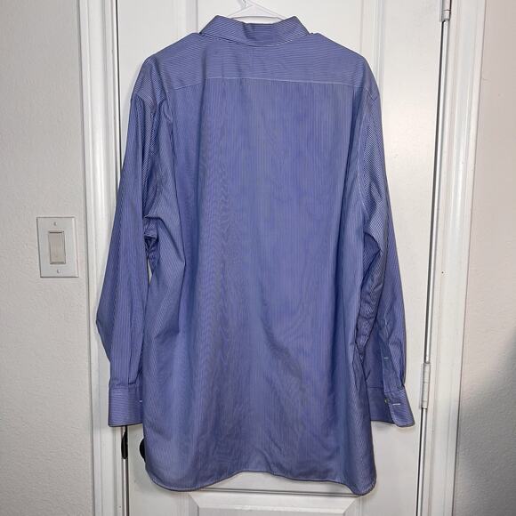 Polo Ralph Lauren Shirt Men’s Size 18 34/35 Blue White Striped Easy Care Office - Picture 10 of 14